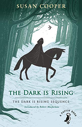 Book cover: silhouetted rider on horse in snowy forest scene.