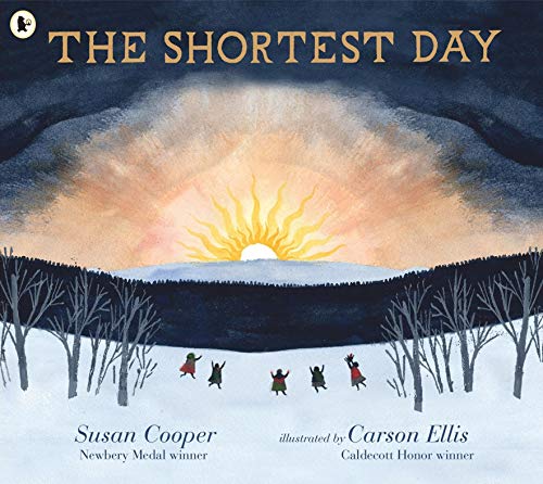 Book cover: winter scene with children celebrating a low winter sun.