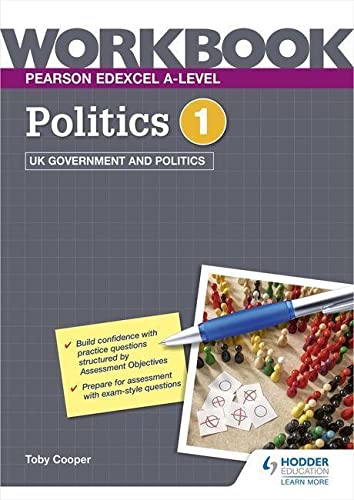 Politics workbook with a pen and chess pieces on a gray background.