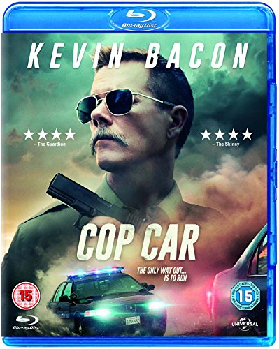 “Cop Car” Blu-ray cover featuring Kevin Bacon as a police officer.