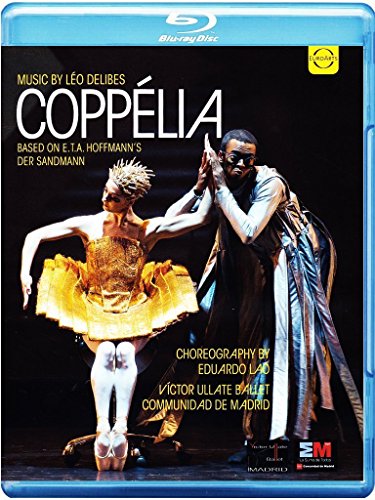 Blue-ray case cover for "Coppélia" ballet featuring a male and female dancer in a pose.