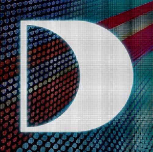 CD cover with a large white "D" over colorful dotted background.