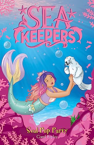 Book cover: mermaid with seal pup, underwater coral reef background.