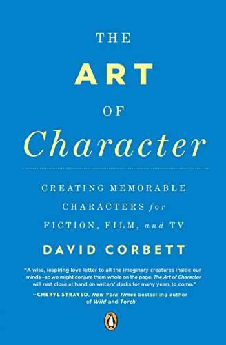 The image shows a blue book cover with yellow and white text. Alt text: Blue book cover with yellow title "The Art of Character" and author name.