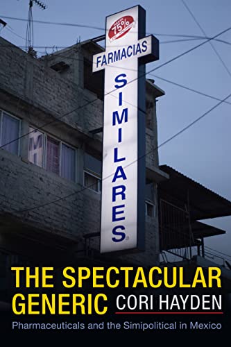 Book cover featuring a tall, blue “Farmacias Similares” pharmacy sign in Mexico.