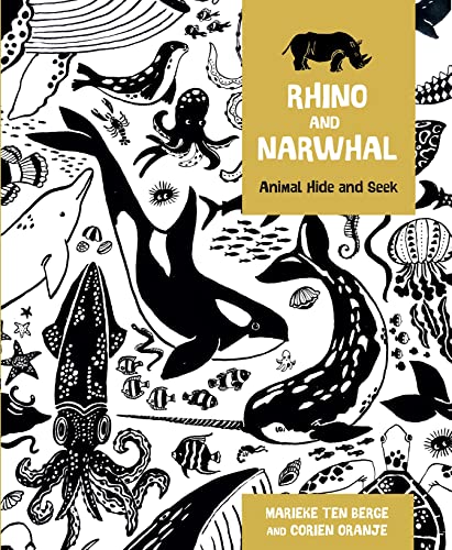 Book cover with black and white illustrations of sea and land animals.