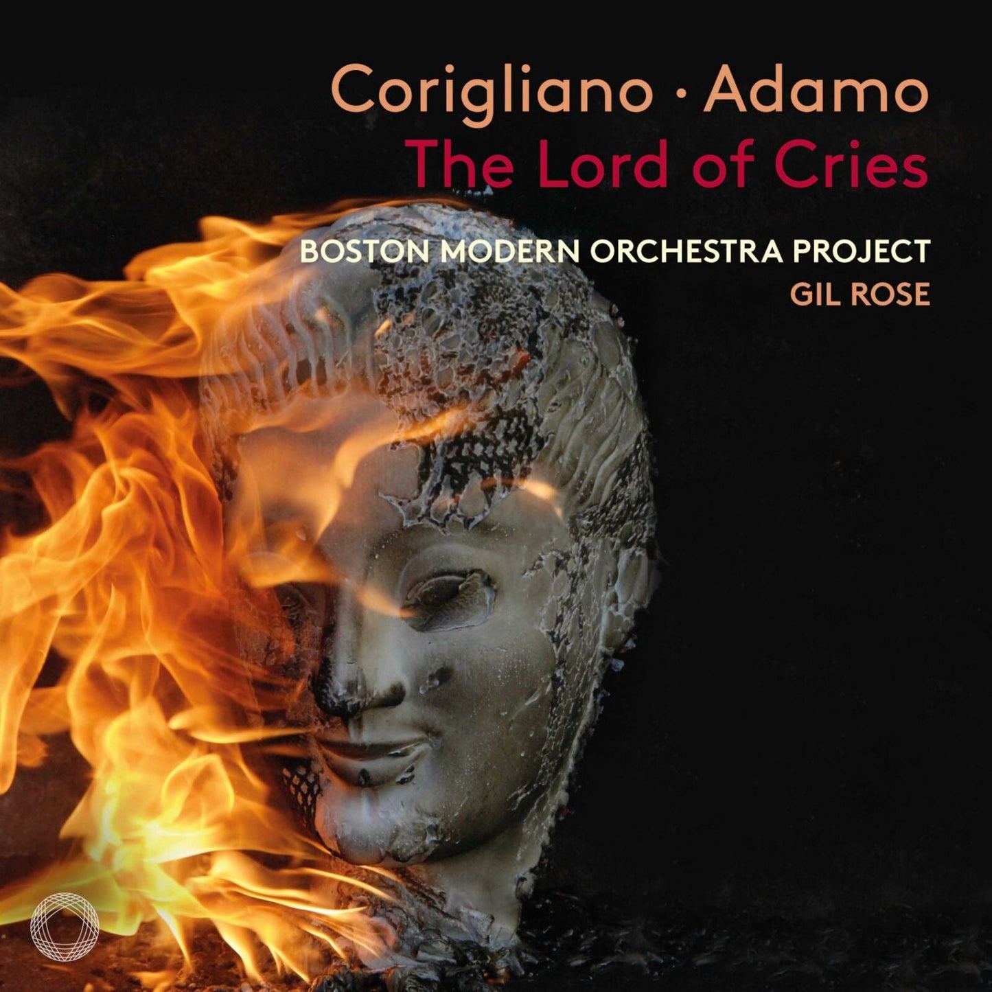 CD cover: stone face with flames, text “Corigliano: The Lord of Cries”.