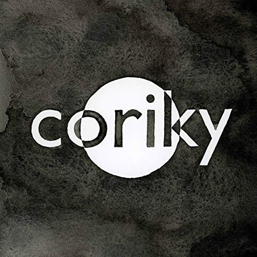 Coriky album cover: white text on a dark, textured background.