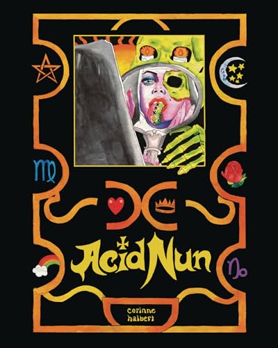 Painted cover featuring a distorted nun’s face within an ornate, colorful frame.