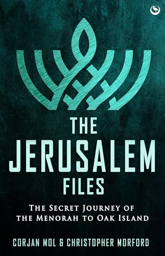 Book cover with a teal menorah symbol and bold white text.