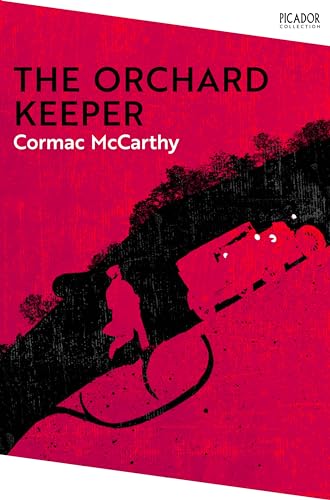 Book cover for The Orchard Keeper by Cormac McCarthy with red background and black silhouette.