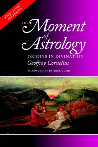 Book cover titled The Moment of Astrology featuring a painting of two figures outdoors.