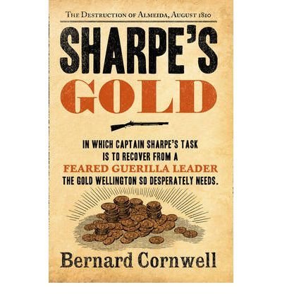 Book cover for “Sharpe’s Gold” with gold coins and a rifle illustration.