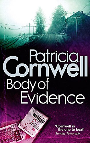 Book cover: "Body of Evidence" by Patricia Cornwell, with a dark, misty landscape.