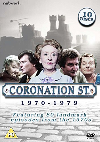 DVD box set cover featuring Coronation Street cast members against a cobblestone street background.
