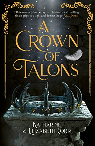 Book cover with a dark crown of talons and a single feather.