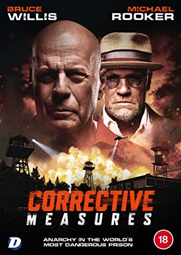 Corrective Measures" DVD cover featuring Bruce Willis and Michael Rooker, with a prison backdrop.