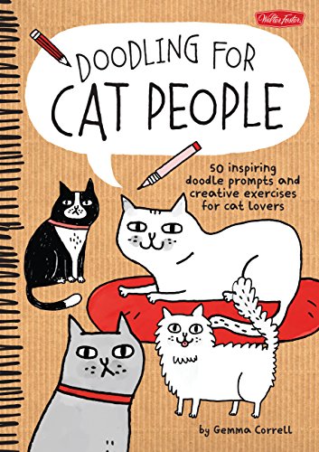 Book cover with hand-drawn cats and pencils, titled “Doodling for Cat People”.