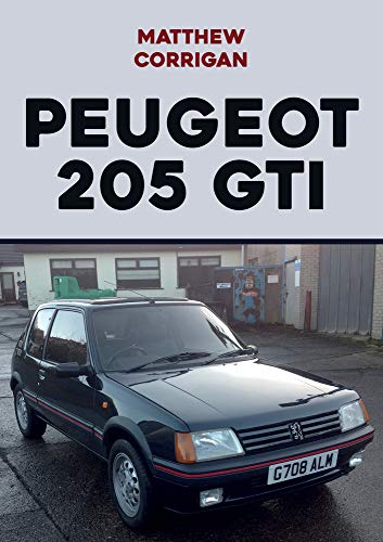 Book cover featuring a dark grey Peugeot 205 GTI car.