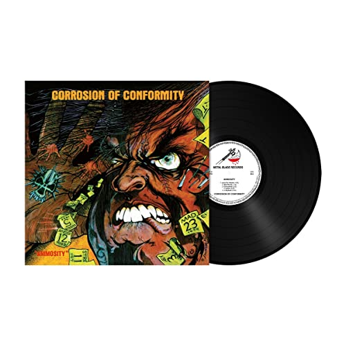 Corrosion of Conformity Animosity album cover art next to a black vinyl record.