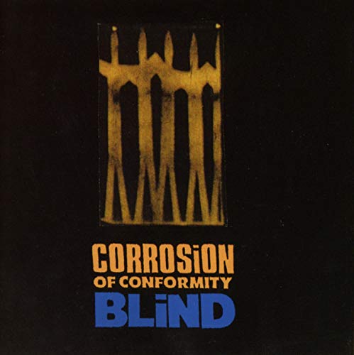 Album cover with a gold fence graphic, yellow band name, and blue album title.