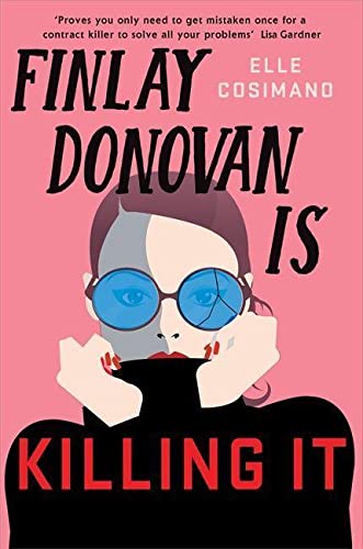 Book cover: woman in sunglasses, red nails, pink and black background.