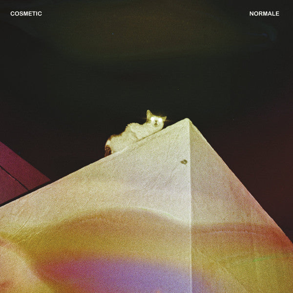 Vinyl album cover: a white cat sits atop a geometric prism.