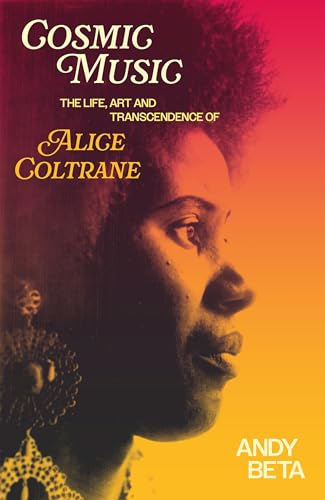 Book cover featuring a portrait of Alice Coltrane with colorful gradients.