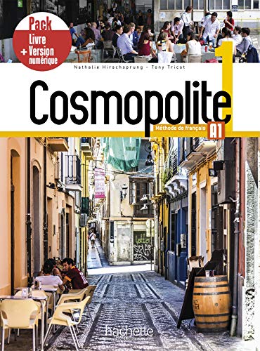 French textbook "Cosmopolite" cover with a street scene and people dining.