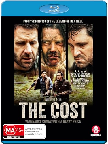 Blu-ray cover for "The Cost" featuring three men’s faces and a rural scene.