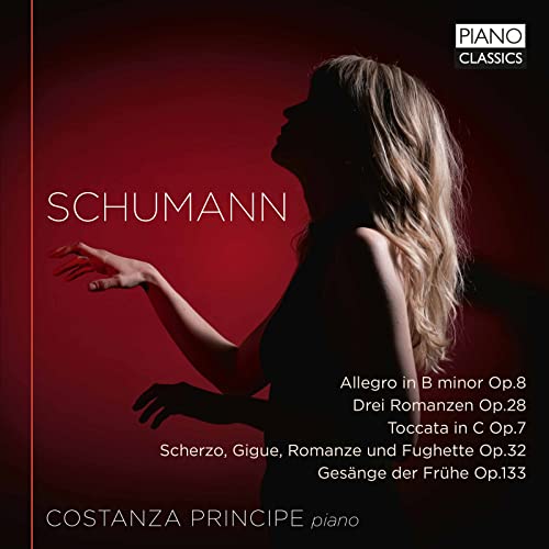 CD cover: Silhouette of a woman’s profile with text “Schumann” and “Costanza Principe”.