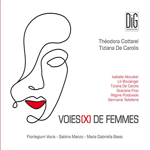 "CD cover with a minimalist line drawing of a woman's face and red lips."