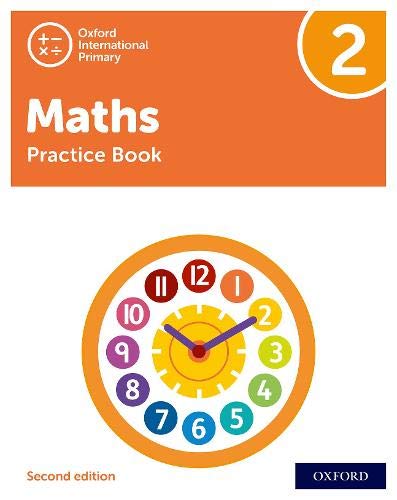 Orange maths practice book cover with a colorful clock face.