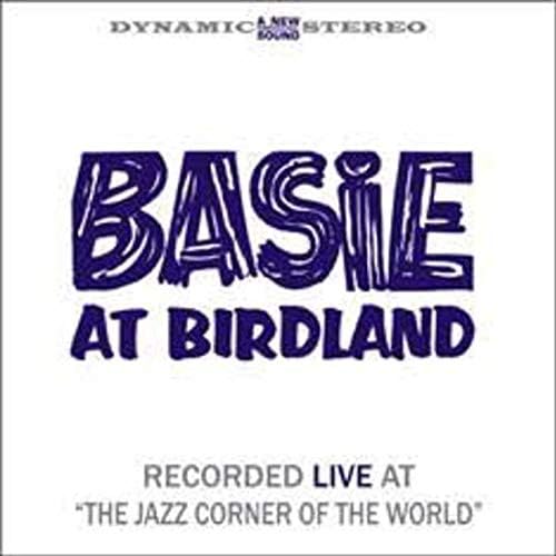 Album cover for Count Basie at Birdland with dark blue text on white background.