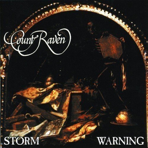 "Album cover art: 'Count Raven - Storm Warning' featuring a dark, ornate, and eerie scene."