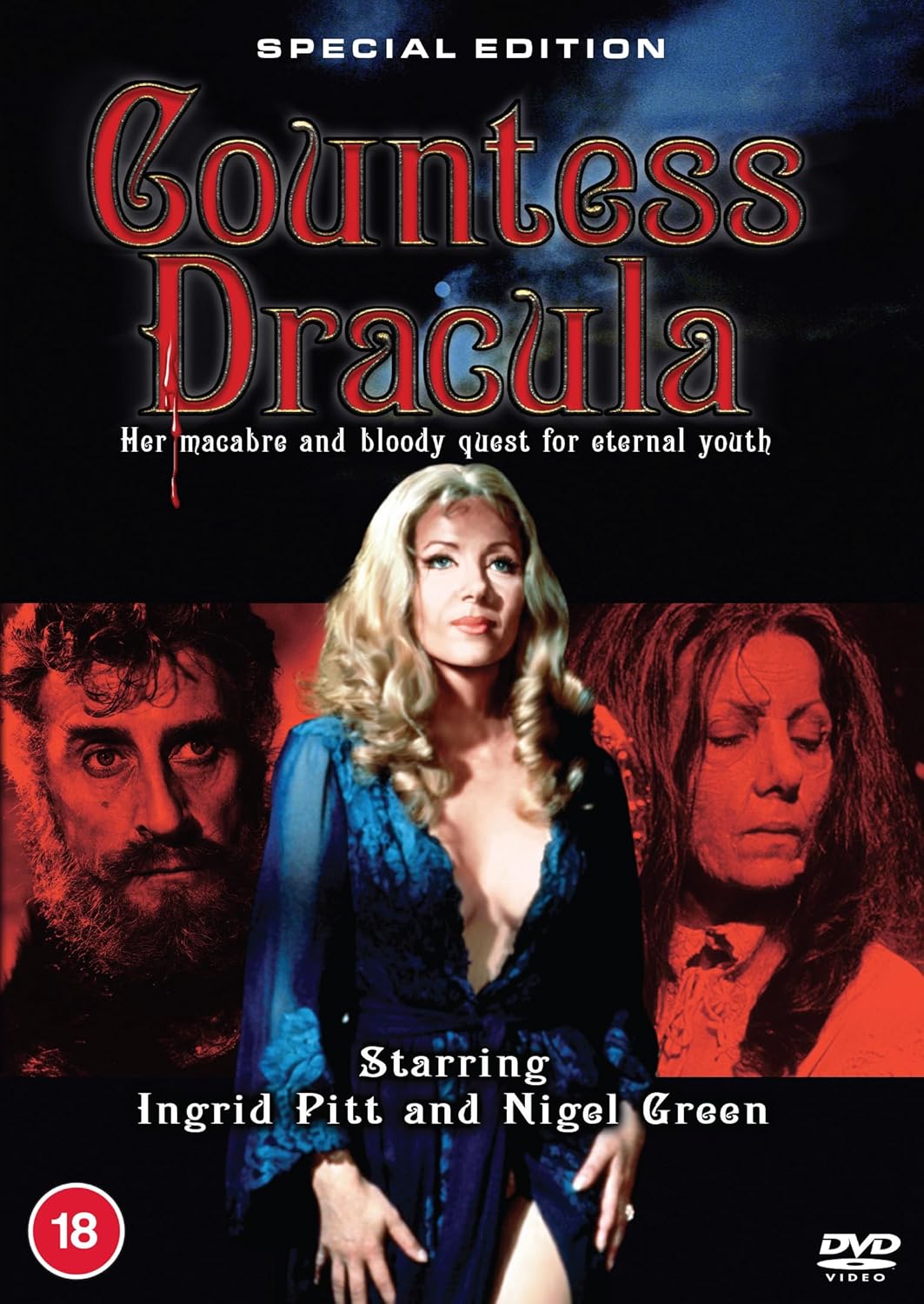 Countess Dracula DVD cover featuring Ingrid Pitt in a blue dress.
