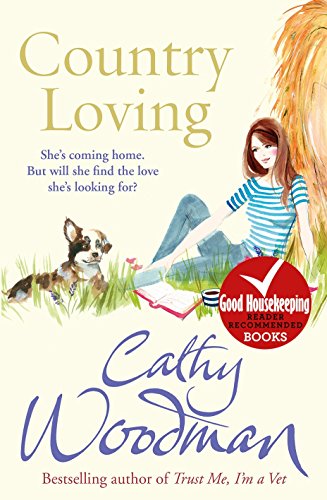 Book cover: woman and puppy in grass, watercolor style, "Country Loving.