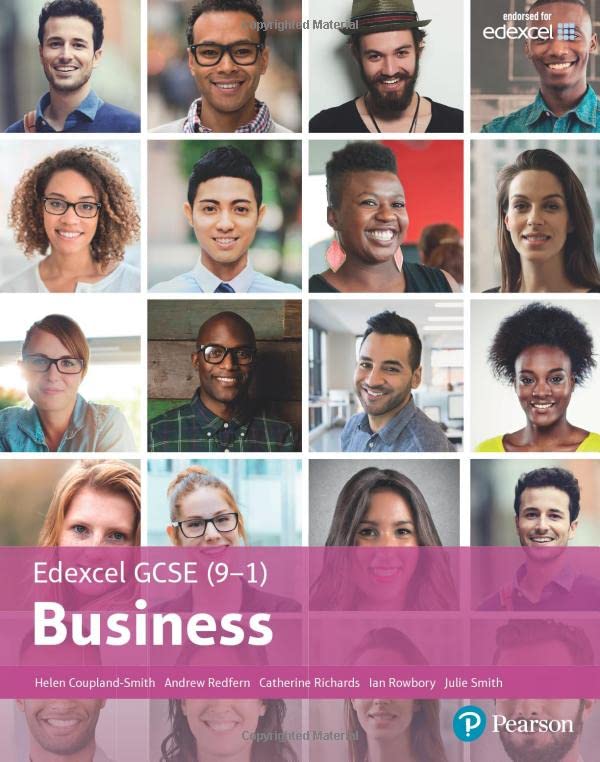 Textbook cover featuring a grid of diverse people's portraits with Edexcel Business branding.