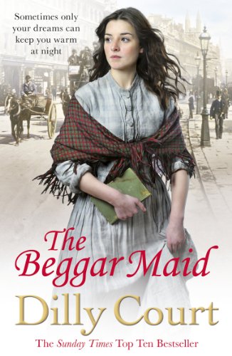 Woman in period clothing holding a book, Victorian street background.