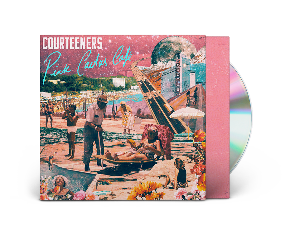 Courteeners Pink Cactus Café CD album cover featuring a surreal collage of beach scenes.