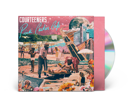 Courteeners Pink Cactus Café CD album cover featuring a surreal collage of beach scenes.