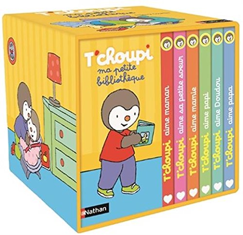Yellow box set containing six T'choupi children's books with colorful spines.
