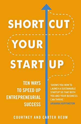 Orange book cover with white text: "Shortcut Your Startup" and author names.