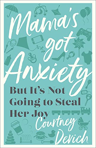 Book cover with teal text and scattered icons representing motherhood and stress.