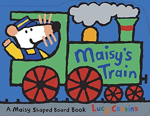 Colorful illustration of a mouse driving a green and red train.