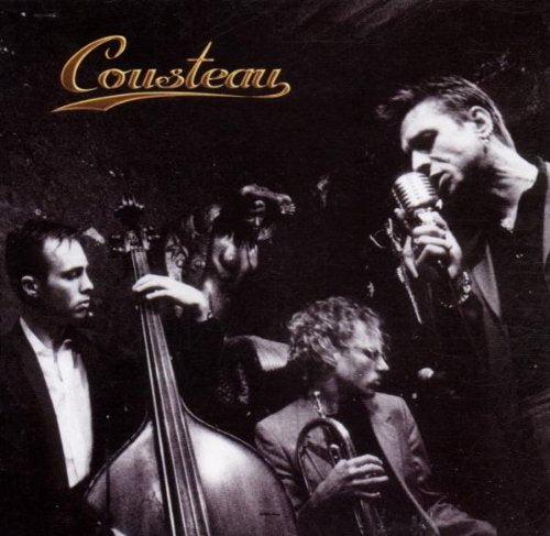Black and white CD cover featuring a band with a singer at a microphone.