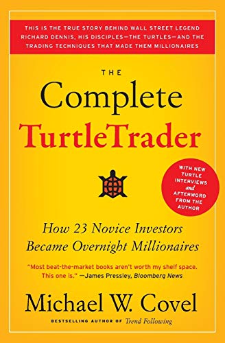 Yellow book cover with "The Complete TurtleTrader" title and a turtle icon.