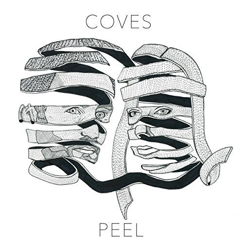 Black and white illustration of two faces being peeled like fruit.