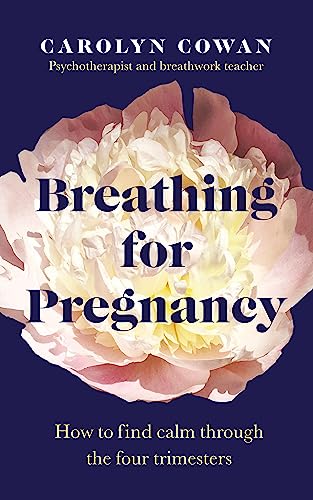 Book cover: "Breathing for Pregnancy" with a pink flower image.