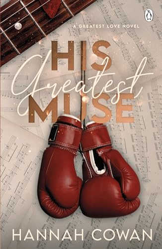 Book cover: "His Greatest Muse" with boxing gloves and sheet music.